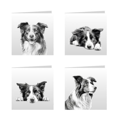 Square Greeting Cards with Sketched Border Collies