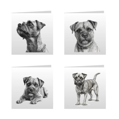 Square Greeting Cards with Sketched Border Terriers