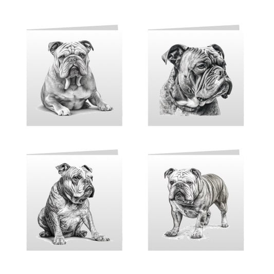 Square Greeting Cards with Sketched Bulldogs
