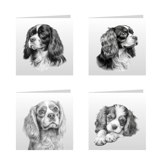 Square Greeting Cards with Sketched Cavalier King Charles Spaniels