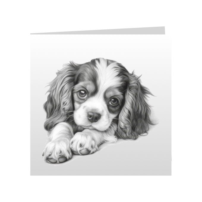 Square Greeting Cards with Sketched Cavalier King Charles Spaniels