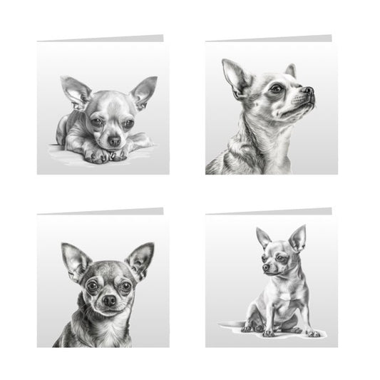 Square Greeting Cards with Sketched Chihuahua