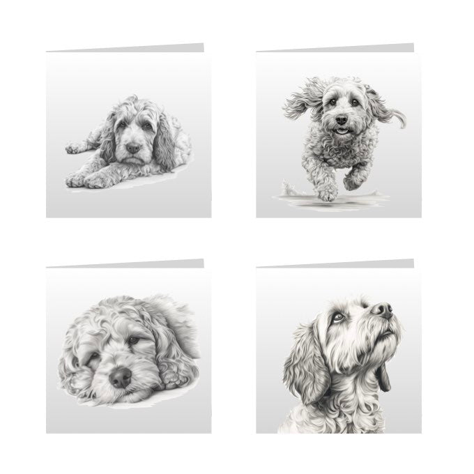 Square Greeting Cards with Sketched Cockapoos