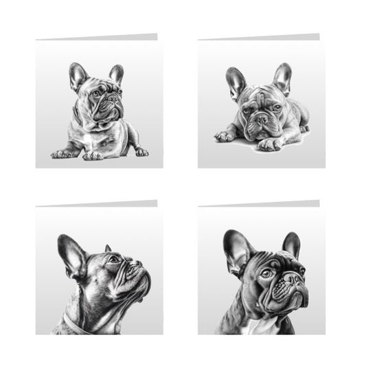 Square Greeting Cards with Sketched French Bulldog