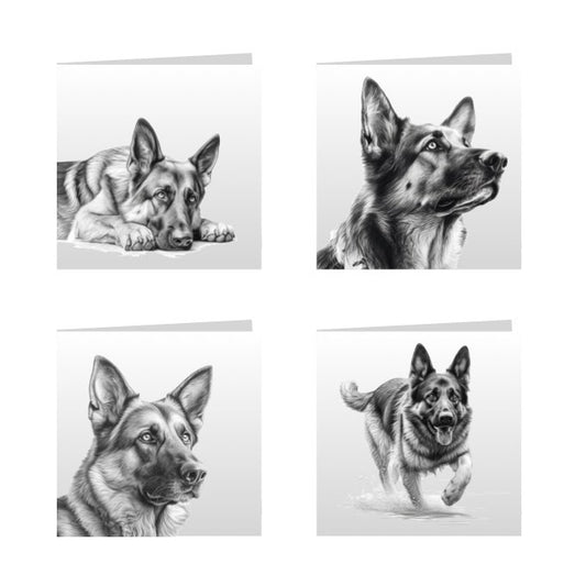Square Greeting Cards with Sketched German Shepherds