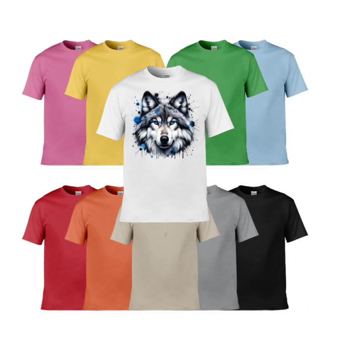 Mens T-Shirt (Gildan Softstyle 64000) - 10 Colours to choose from with Grey Wolf 2