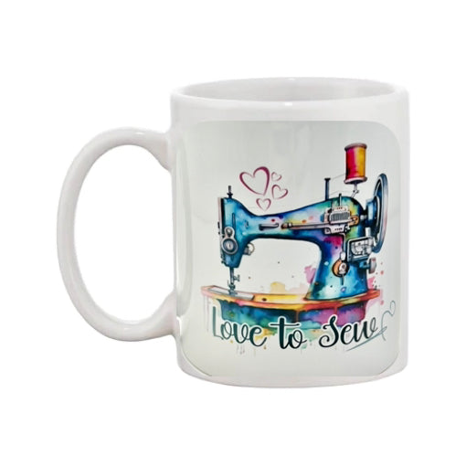 Mug - 11oz - "Love to Sew" and a sewing machine