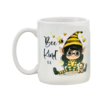 Mug - 11oz - “Bee Kind” with a yellow elf