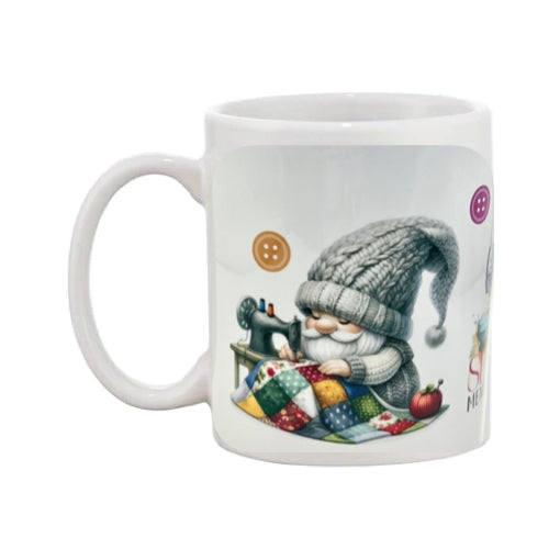 Mug - 11oz - "Sewing mends the soul" gnome and sewing machine