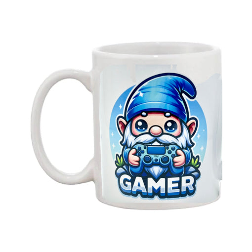 Mug - 11oz - "Gamer" blue gnome with game controller