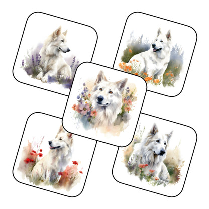 Coasters of White Swiss Shepherds (German Shepherds)