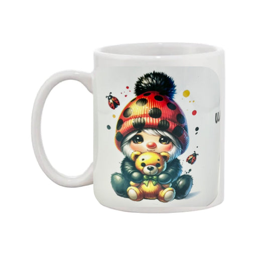 Mug - 11oz - "Love more worry less" ladybird, child and teddy