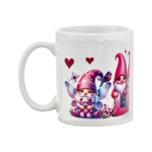 Mug - 11oz - “Love” with pink gnomes & fairies