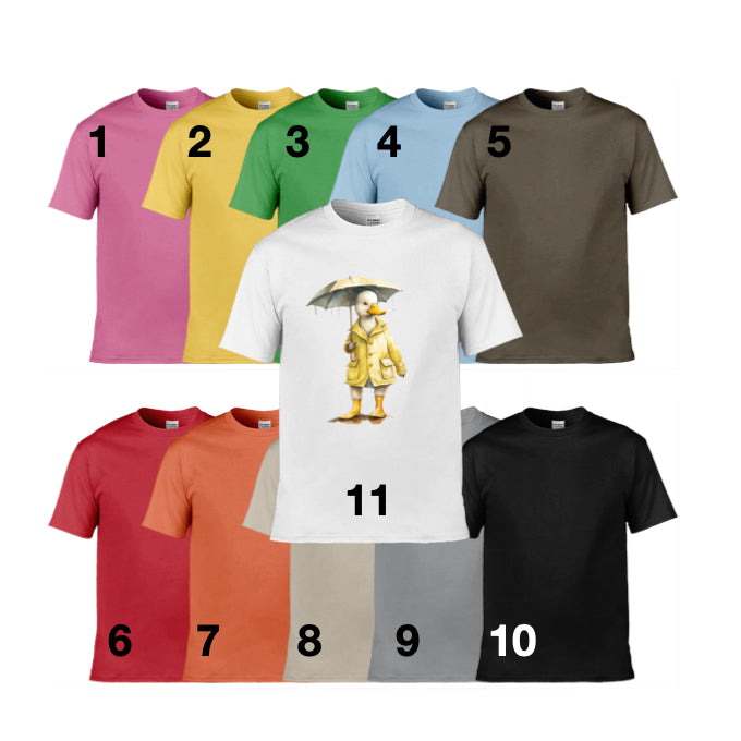 Mens T-Shirt (Gildan Softstyle 64000) - 11 Colours to choose from with a Duck Holding an Umbrella 2