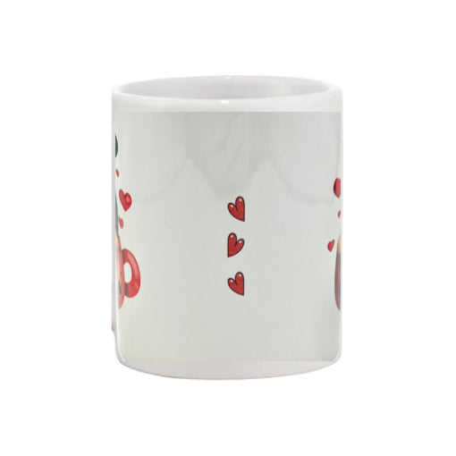 Mug - 11oz - Gnome sitting in a red mug with black hearts