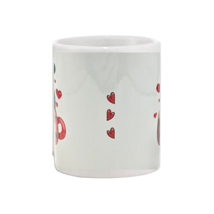 Mug - 11oz - Gnome sitting in a red mug with black hearts