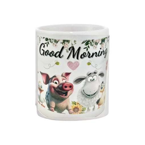 Mug - 11oz - "Good Morning" with cows, ducks, pig and sheep