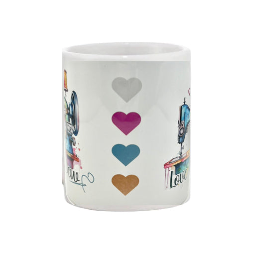 Mug - 11oz - "Love to Sew" and a sewing machine