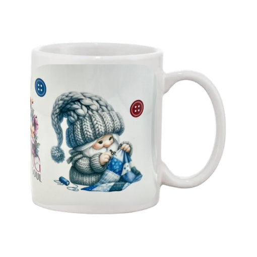 Mug - 11oz - "Sewing mends the soul" gnome and sewing machine