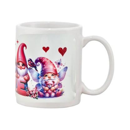 Mug - 11oz - “Love” with pink gnomes & fairies