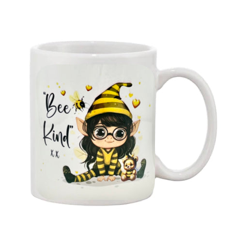 Mug - 11oz - “Bee Kind” with a yellow elf