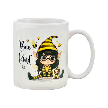 Mug - 11oz - “Bee Kind” with a yellow elf