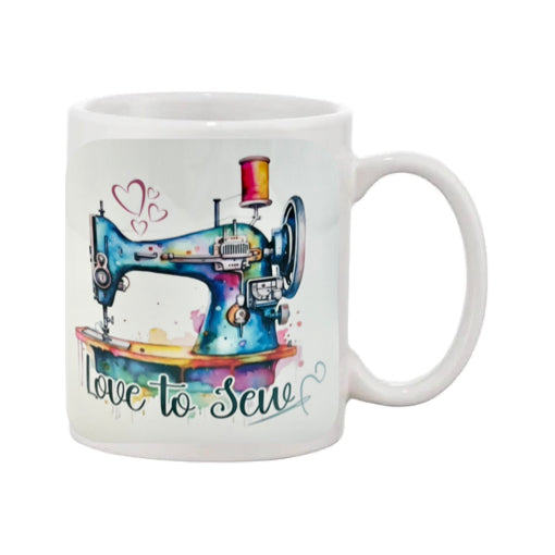 Mug - 11oz - "Love to Sew" and a sewing machine