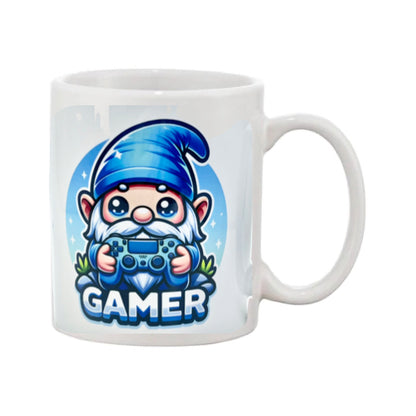 Mug - 11oz - "Gamer" blue gnome with game controller