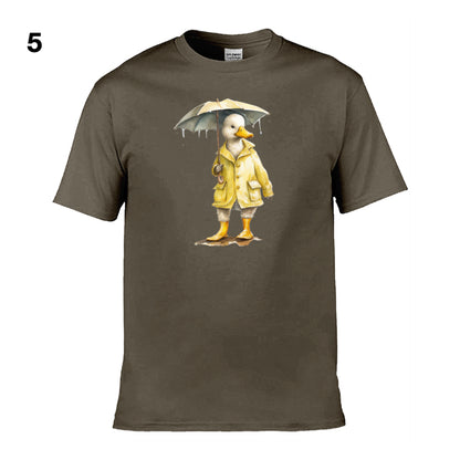 Mens T-Shirt (Gildan Softstyle 64000) - 11 Colours to choose from with a Duck Holding an Umbrella 2