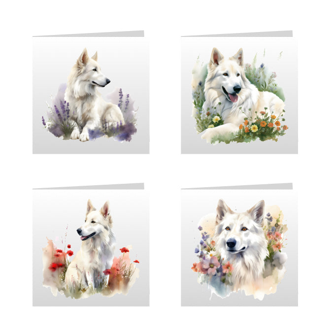 Square Greeting Cards with White Swiss Shepherds (GSD)