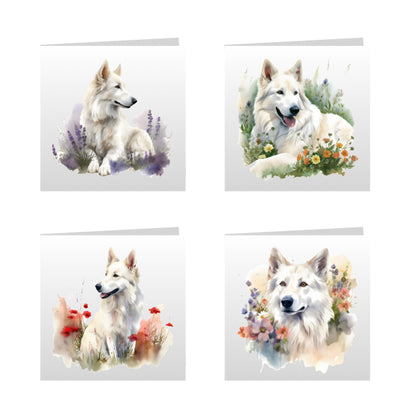 Square Greeting Cards with White Swiss Shepherds (GSD)
