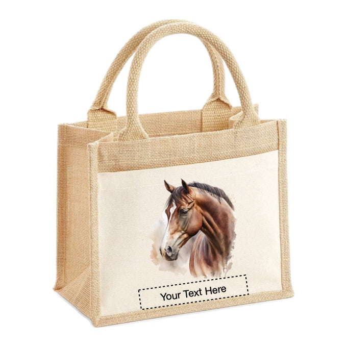 Jute Tote Bags - With 10 different watercolour horse images
