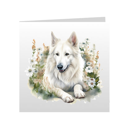 Square Greeting Cards with White Swiss Shepherds (GSD)