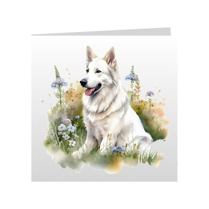 Square Greeting Cards with White Swiss Shepherds (GSD)