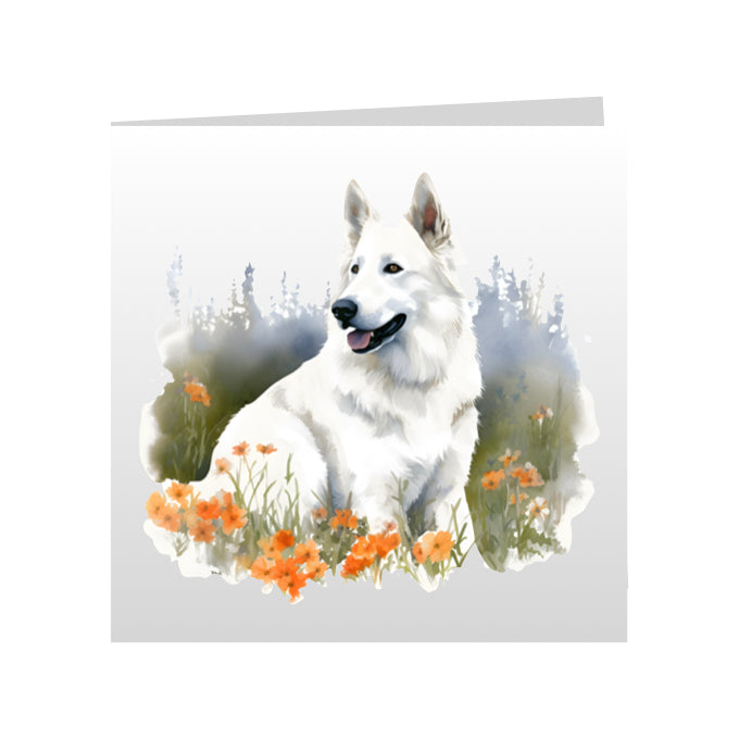 Square Greeting Cards with White Swiss Shepherds (GSD)