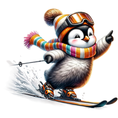 Kids - Christmas Skiing Penguins - Images x10